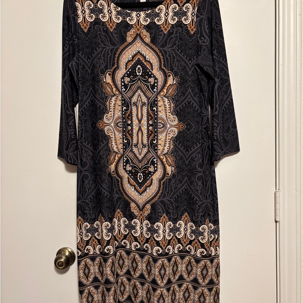 Charter Club Black and Gold 3/4 Sleeve Dress